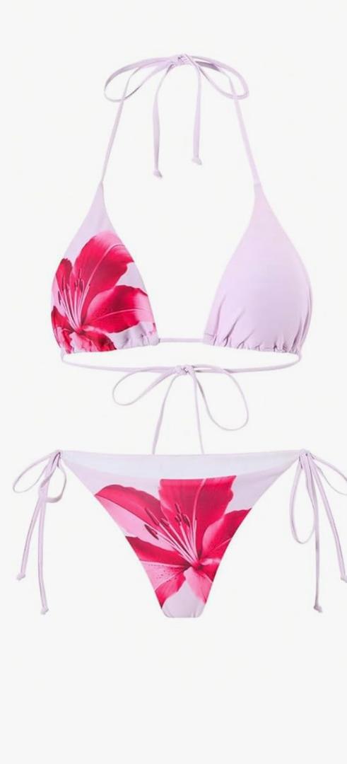 ZAFUL Wave Textured Halter Bikini for Women 2 Piece Triangle Bikini Sets Sexy High Cut Bathing Suit Side Tie Swimsuits Pink Flower S ZAFUL Wave Textured Halter Bikini for Women 2 Piece Triangle Bikini Sets Sexy High Cut Bathing Suit Side Tie Swimsuits Pink Flower S