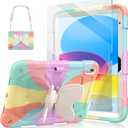 Ambison Case for iPad (A16) 11th/10th Generation (2025/2022) 11''/10.9'' for Kids Girls with 9H Tempered Glass Screen Protector, Heavy Duty Protective with Butterfly Stand, Carrying Strap-Multicolor
