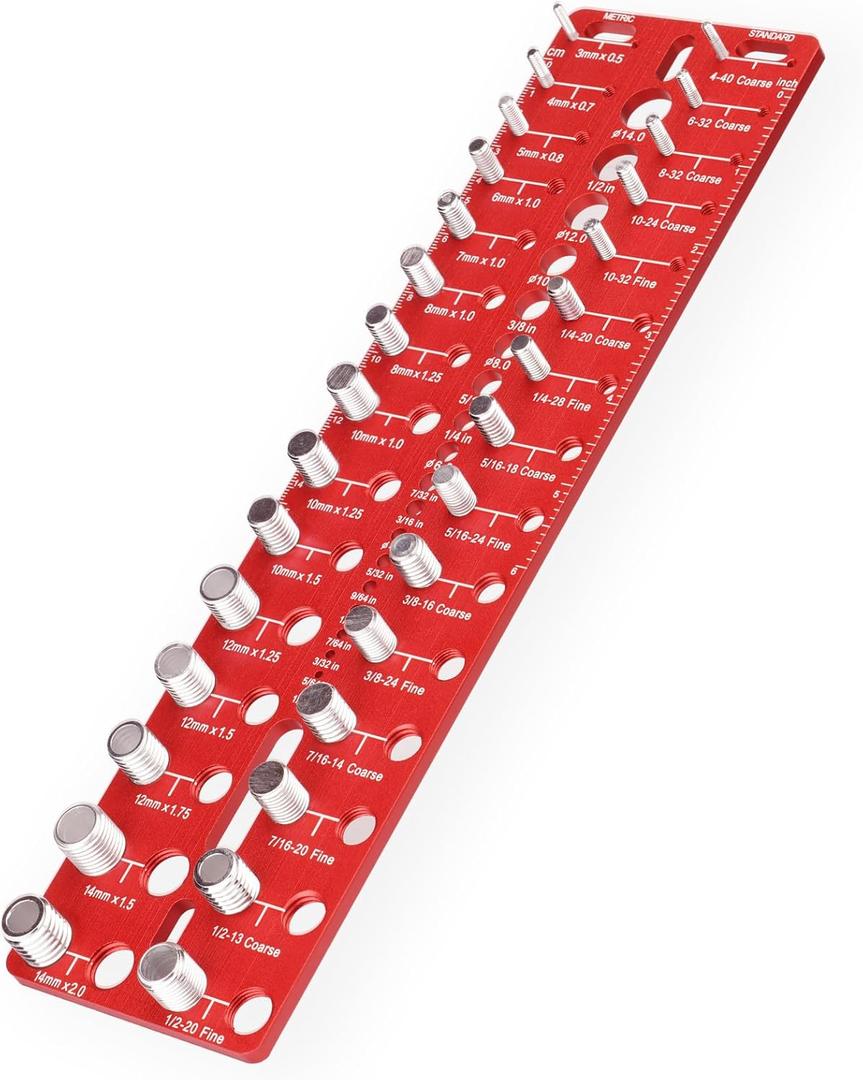 Thread Checker, 30 Nut and Bolt Thread Checker, Screw Size and Thread Identifier Gauge with 15 Standard & 15 Metric &19 Drill Bit Gauges, Bolt Size Finder for Quickly Identify Thread Sizes