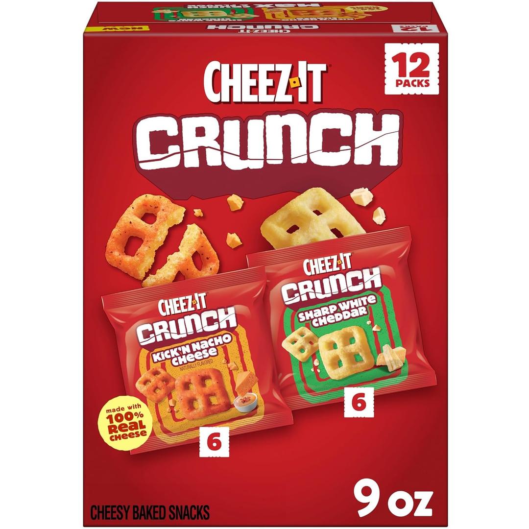 2 x Cheez-It Crunch Cheesy Baked Snacks, Lunch Snacks, Variety Pack, 9oz Box (12 Packs) (EXP 08/21/26)