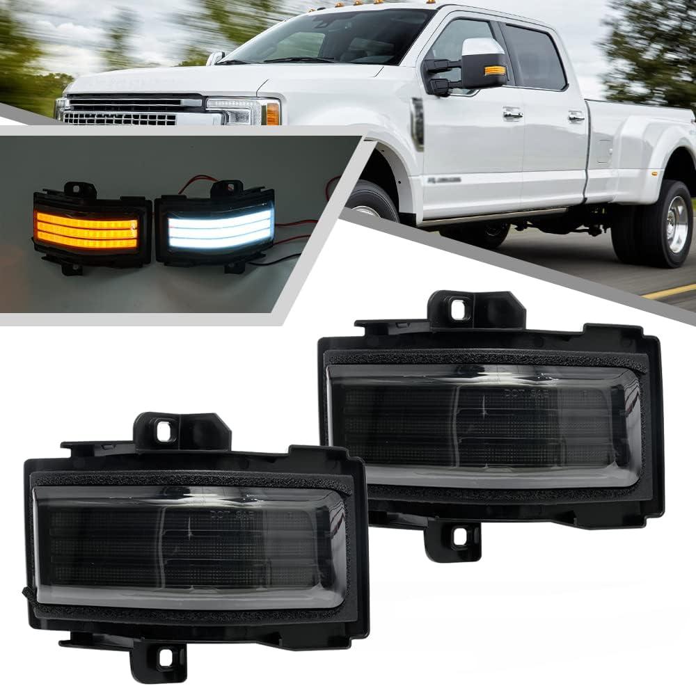 2Pcs Sequential LED Side Mirror Marker Light for Ford F150 2015-2023, F250 F350 F450 F550 Super Duty 2017-2023 Amber Dynamic Blinker Indicator Turn Signal Light White Driving/Running Light Smoke Lens