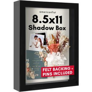 Americanflat 8.5x11 Shadow Box Frame with Shatter-Resistant Glass - Silhouette Collection - Large Shadow Box Display Case for Tabletop and Wall Display - Black with Soft Felt Back