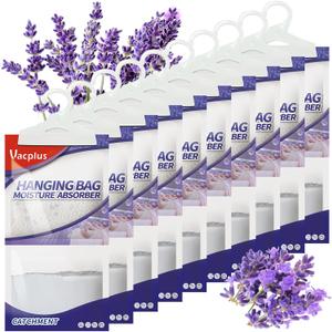 Vacplus Moisture Absorbers, Hanging Closet Dehumidifier Bags, Humidity Packs, Desiccant, Closet Dehumidifiers with Lavender Fragrance, 10 Pack, 9.8OZ (Purple)