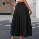 ELLEVEN Women's Bubble Maxi Skirt, Elastic Waist Puffy Hem A-Line Skirt with Pockets (Black, XL)