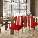 Horaldaily 4PCS Christmas Dining Chair Covers,Watercolor Red Poinsettia Stretch Removable Washable Slipcover Chair Protector for Dining Room Home Decor