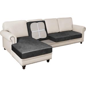 4PCS Couch Cushion Covers for Sectional Sofa Leather Look L Shape Couch Both Left/Right Chaise Lounge Separate Cushion Sofa Seat Slipcovers (3 Seater + 1 Chaise, Dark Grey)