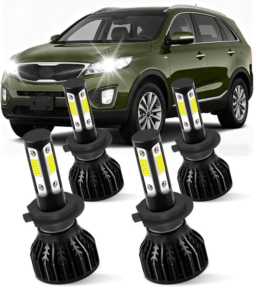 Custom for Kia Sorento 2014 2015 2016 2017 2018 Light Bulbs High Low Beam Combo Bulb 6000K White 25000LM Lamp Easy Installation 4PCS