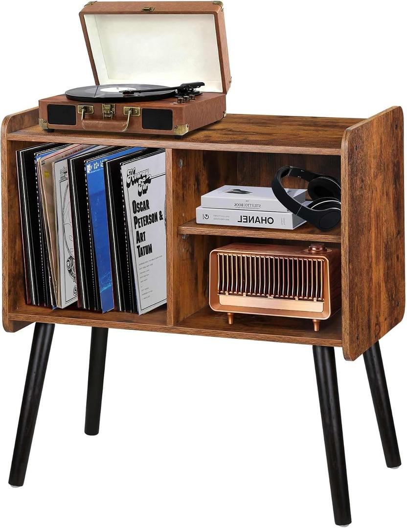 Possile Record Player Stand with Vinyl Record Storage, Mid-Century Turntable Stand for Living Room Bedroom Office, Record Player Table, Vinyl Holder Holds up to 100 Albums, Rustic Brown