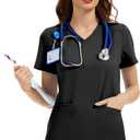 Scrub Tops for Women - V-Neck with 2 Pockets, Soft 4-Way Stretch, Anti-Wrinkle & Easy Care for Medical Uniforms (Medium, Black)