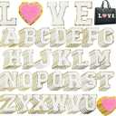 Acrebow 104 Pcs White Chenille Letter Patches & Extra 4 Heart Patches Self Adhesive Stickers Iron on Sew On Embroidered Applique Cute Varsity Glitter Stick On Alphabet for Clothing Hats Jeans Fabric