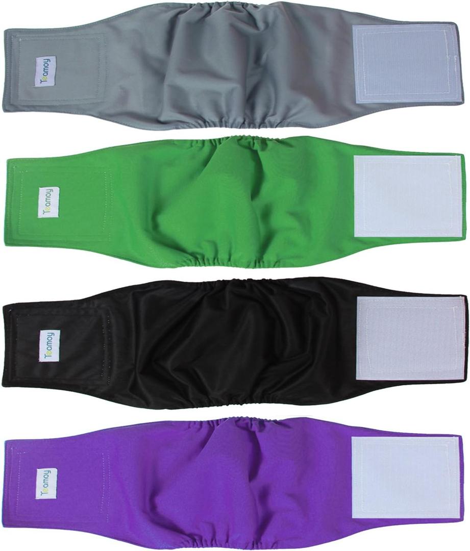 Teamoy Male Dog Belly Bands Washable 4-Pack, Reusable Dog Diapers Wraps for Incontinence & Marking (M,13"-16" Waist)