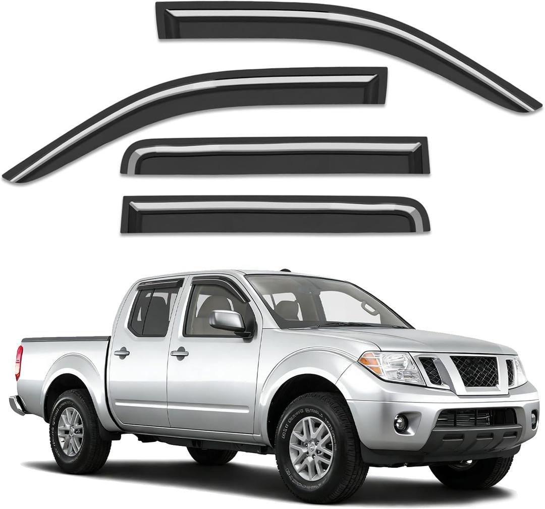 Out-Channel Window Rain Guards Fit for Nissan Frontier 2005-2021 Crew Cab, Extra Durable Window Visors Vent Visors Vent Shades Wind Deflector Dark Smoke Car Tape-on with Thicker 4PCS