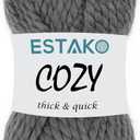 Estako Cozy Thick & Quick Yarn 20% Wool 80% Acrylic Soft Super Bulky Weight #6 Knitting and Crocheting Yarn 3.52 oz (100gr) 65 yds (60 m) (59054-Dark Grey)