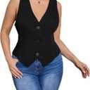 SOLY HUX Women's Plus Size Button Up Suit Vest Blazer V Neck Sleeveless Waistcoat (Black, XXXL)