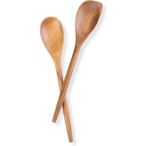 GinSent 2PCS Wooden Spoons for Cooking 14 Inch Cooking Wooden Spoons Comfort Grip Wood Spoons Cooking Kitchen Utensils for Stirring Scraping Flipping, Serving,Non-Stick Cookware Corner spoon & Spoon
