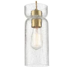 CLAXY Modern Pendant Light Over Kitchen Island Mini Cracked Glass Cylinder Pendant Light Fixture Gold Plating Hanging Light for Dining Room Bedroom Bar Office