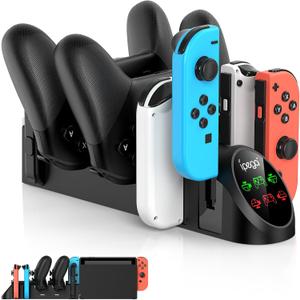 FastSnail Charging Dock Compatible with Nintendo Switch Pro Controllers and for Joy Cons & OLED Model for Joycon,Multifunction Charger Stand for Switch with 2 USB 2.0 Plug and 2.0 Ports (Black)