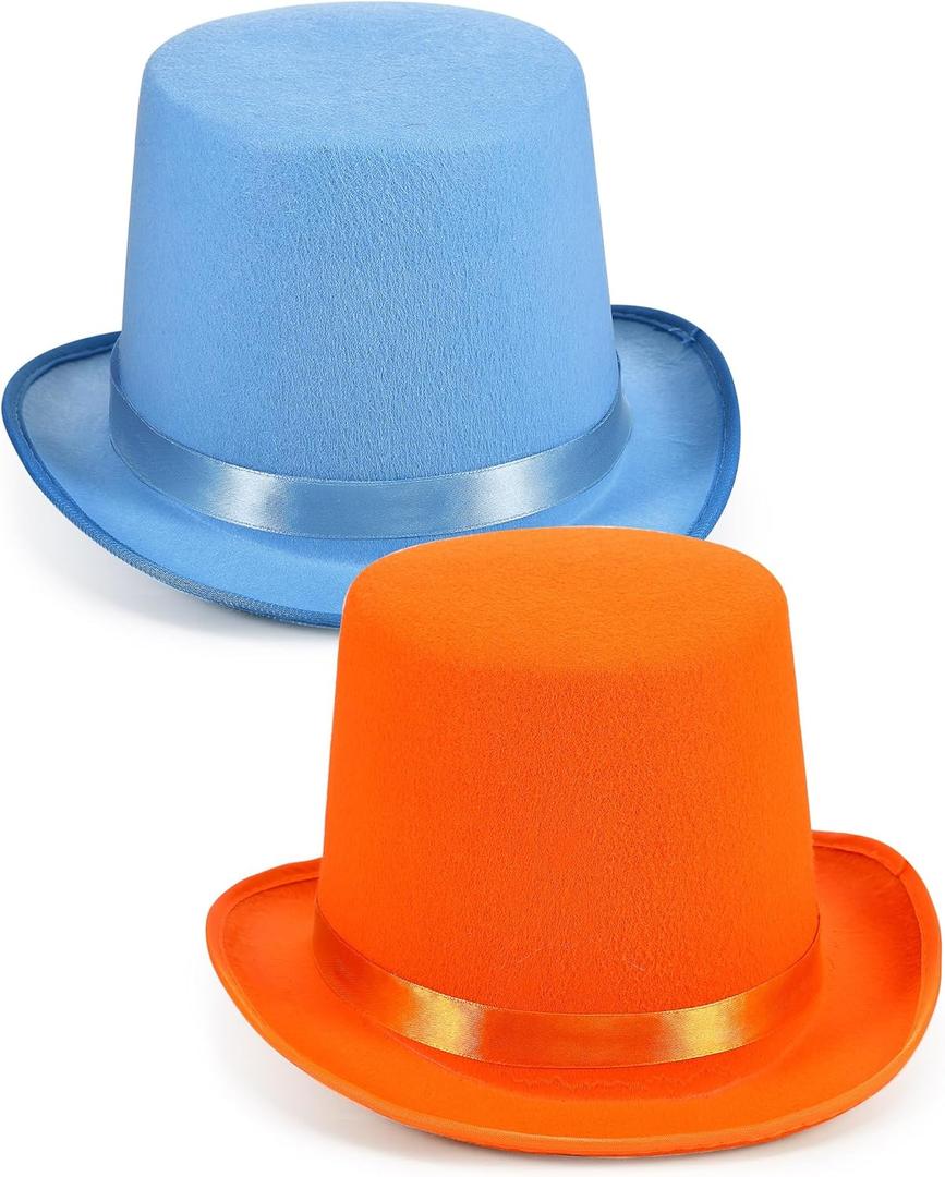Geyoga 2 Pcs Adult Blue and Orange Top Hats Funny Tall Felt Top Hat Adult Costume Set Novelty Holiday Party Supplies for Parade Cosplay Stage Play Performance
