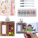 Aimery Mini Watercolor Paint Travel Set, Portable Pocket Size Water Color Painting Kit with Wooden Palette, Refillable Brush & Sketchbook(Pink Tulip Bunny) – Gift for Birthdays, Beginners, Art Lovers