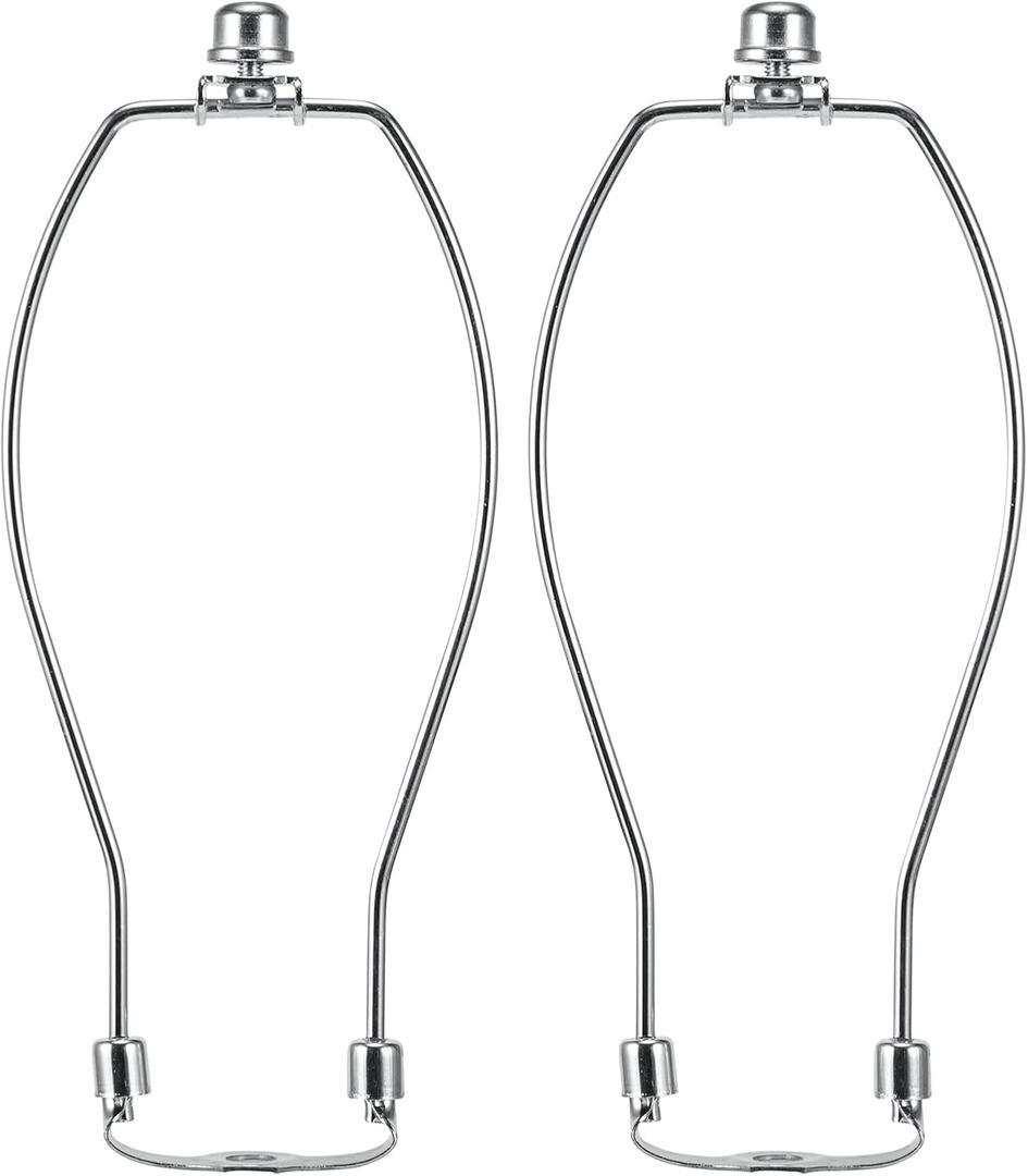 9 Inch Nickel Lamp Harp Holder Kit with Finial and Detachable Saddle Base, Light Duty, Saangseon Set of 2 DIY Lighting Accessories Horn Frame Lampshade Bracket