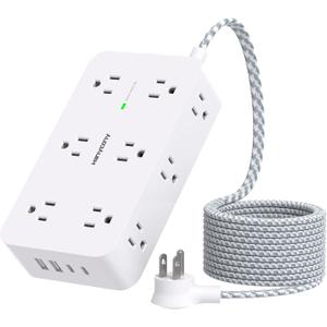 Power Strip Surge Protector, HANYCONY 12 Multiple Outlets 4 USB Ports (2 USB C), 5Ft Braided Extension Cord Flat Plug, Overload Surge Protection, Desk for Office Home College Dorm Room Essentials (5 FT, White)