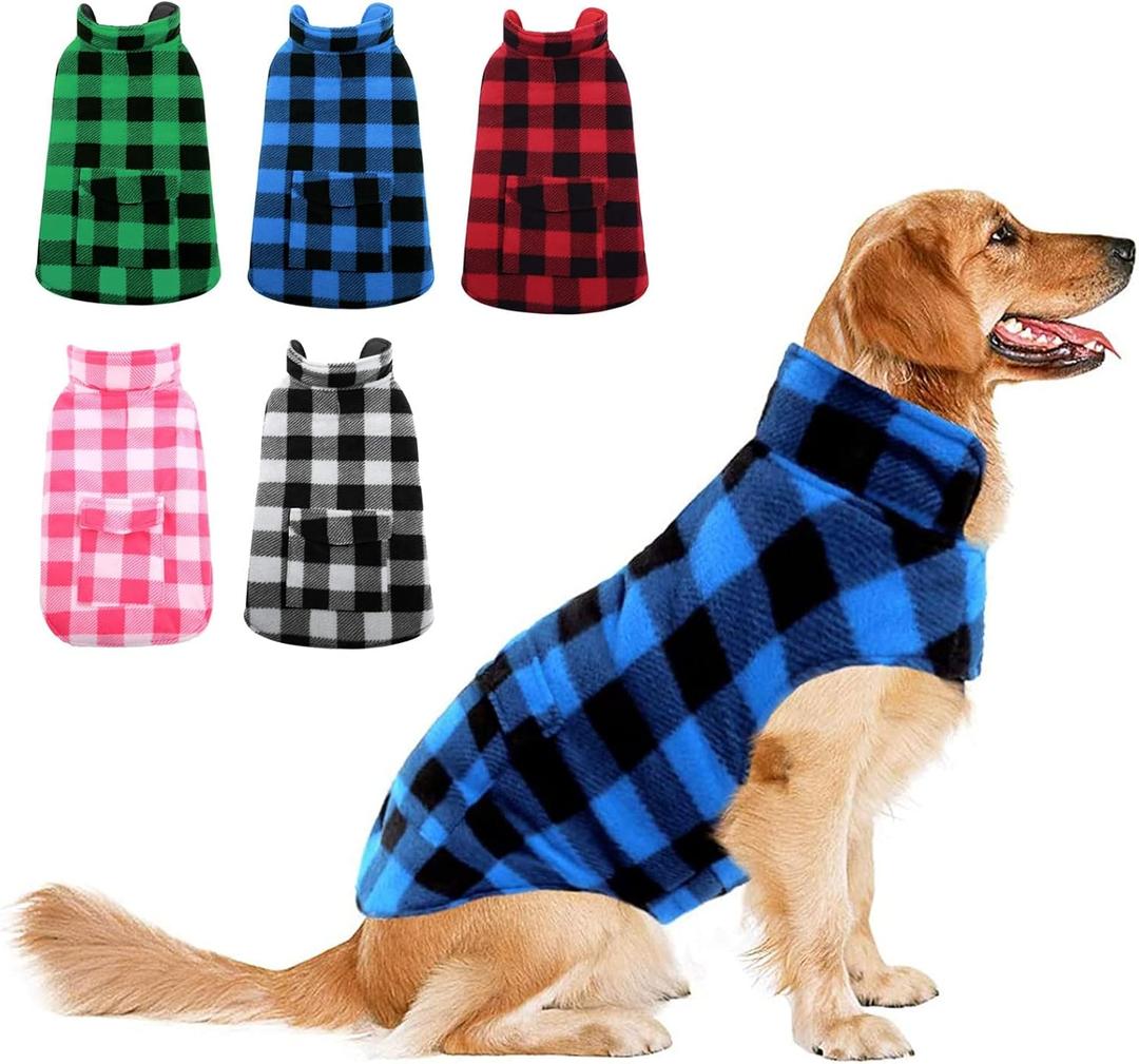 ASENKU Dog Winter Coat, Fleece Doggie Jacket Plaid Reversible Vest Waterproof Windproof Cold Weather Clothes for Small Medium Large Dogs (XXL, Blue)