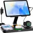 30W Charging Station for Apple Products, Foldable Wireless Charger with Clock Display&7 Color Light, Wired Charging for iPad/Tablet Charging Station for iPhone17, for Apple Watch11 for AirPods4(Black