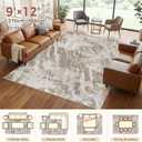 DMOYEST 9x12 Washable Area Rug: Abstract Modern Non-Slip Carpet, Soft Low Pile Indoor Neutral Easy Clean Floor Rugs for Living Room Bedroom Dining Room Kids & Pets - Brown