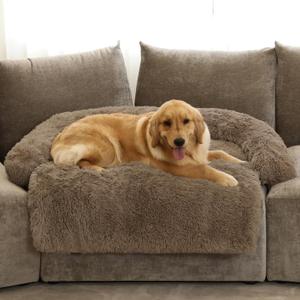 Calming Dog Bed Fluffy Plush Dog Mat for Furniture Protector with Removable Washable Cover for Large Medium Small Dogs and Cats (Extra Large (53x39.3x6), Camel)