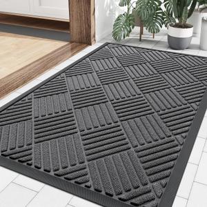 Smiry Front Door Mat Outside Entrance, Heavy Duty Outdoor Indoor Natural Rubber Doormat, Non Slip, Trap Dirt and Moisture, Easy Clean, Low Profile Patio Porch Entryway Mat, 35x23, Grey
