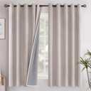 YoungsTex Beige Linen Blackout Curtains for Bedroom, Full Light Blocking Burlap Textured Drapes for Living Room Farmhouse Thermal Insulated Blinds with Grommet Extra Wide, 2 Panels, 60 X 63 Inch
