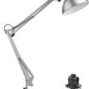 LEPOWER Metal Desk Lamp, Adjustable Goose Neck Architect Table Lamp with On/Off Switch, Swing Arm Desk Lamp with Clamp, Eye-Caring Reading Lamp for Bedroom, Study Room &Office (Silver)