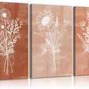 3Pcs Terracotta Floral Canvas Wall Art Mid-Century Flowers Bouquet Pictures Vintage Farmhouse Botanical Poster Prints Abstract Floral Wall Decor for Living Room Bedroom Office Bathroom 16x24in Framed