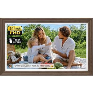 NexFoto Large Digital Picture Frame 24 Inch Touchscreen, WiFi Electronic Photo Frame 64GB, Add Pics from Google Photos, Upload Photo/Video via App/USB, Gifts for Christmas/Mom/Grandparents, Walnut