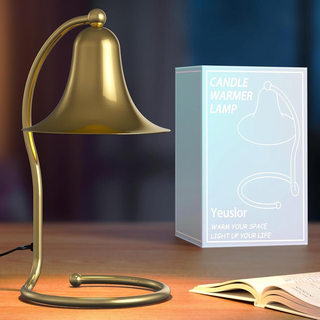 Yeuslor Candle Warmer Lamp for Jar Candles,with Timer and Dimmer,Adjustable Brightness,All Metal Lamp Body,Suitable for Aromatherapy Waxes Gold Trumpet-Shape