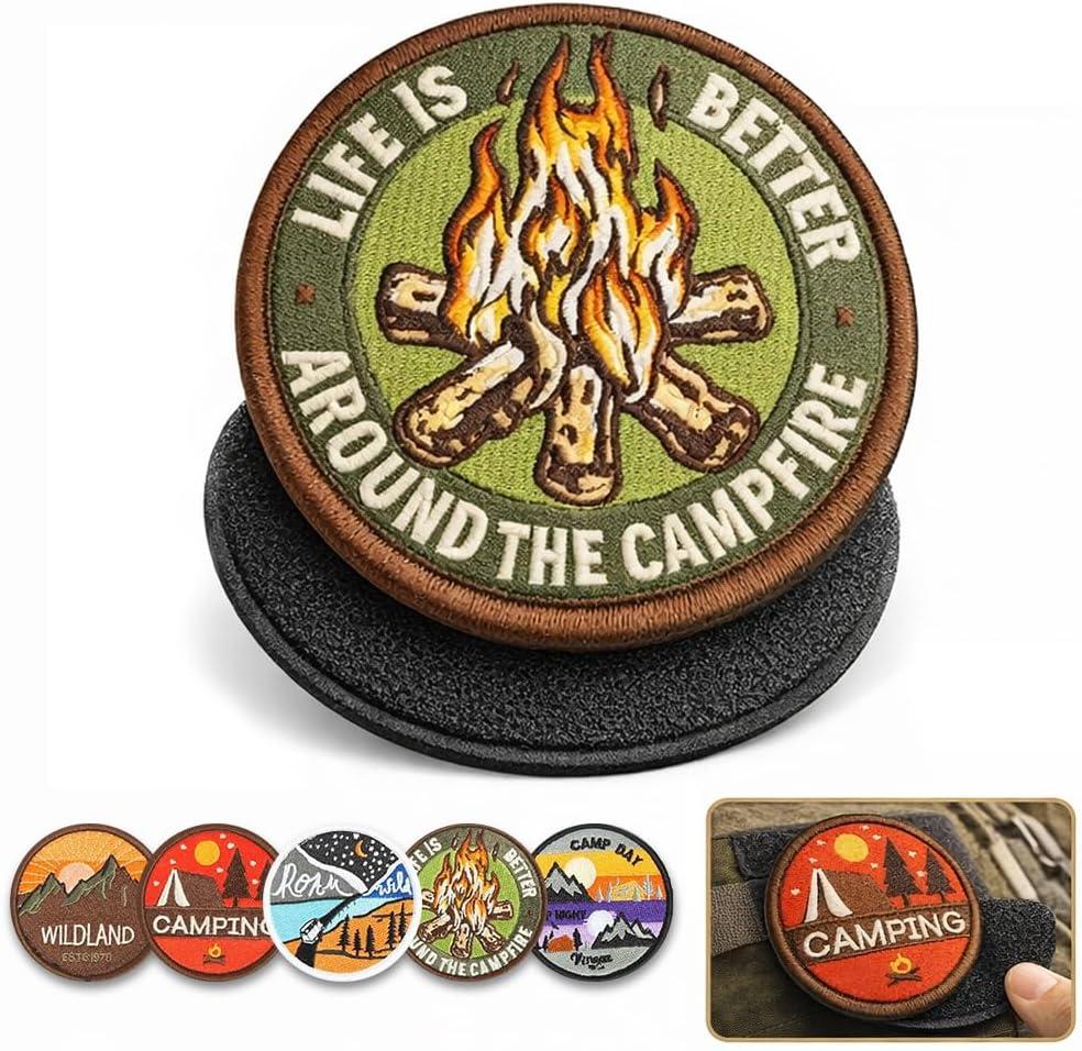 Iron On Patches with Hook and Loop, 3 Inch Embroidered Tactical Patch Set for Backpack Jackets Gear, Durable Sew or Iron On Patches for Outdoor DIY Repair (5 PCS)