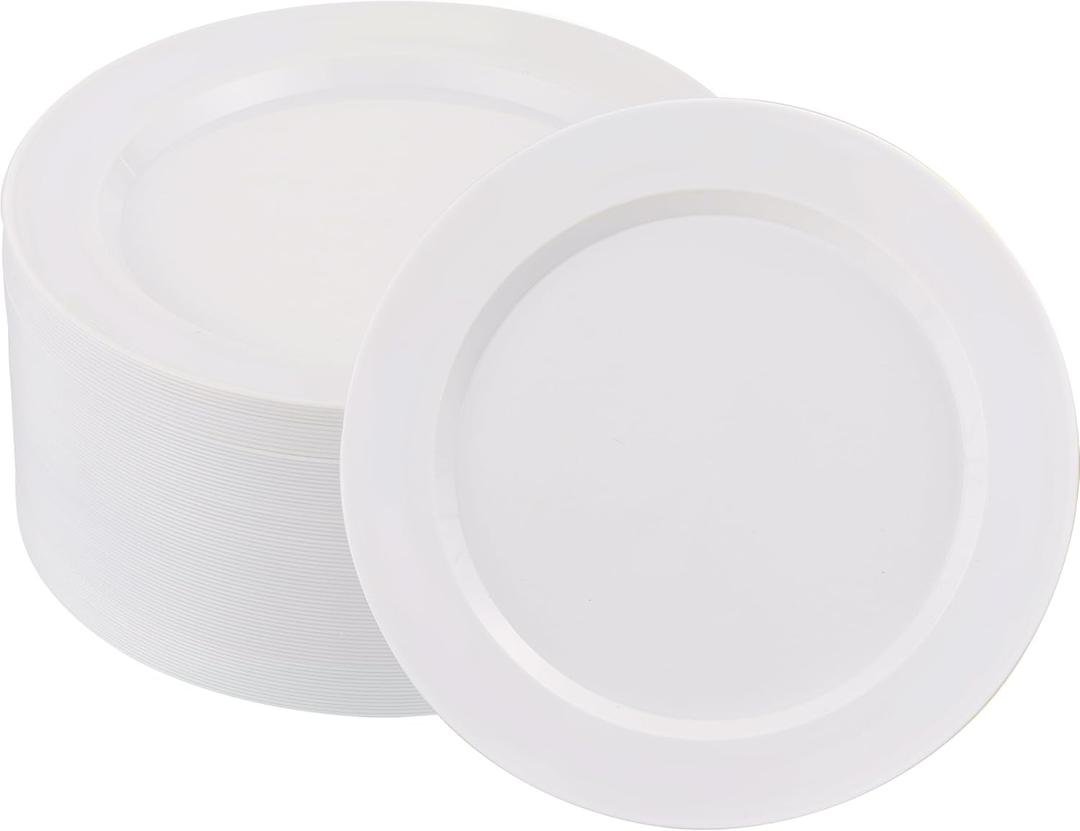 50 PCS White Plastic Plates for 50 Guests,10.25 inch Heavy Duty Disposable Plates for Wedding,Party,Birthday,Smooth Edge & Sturdy Dinner Plates