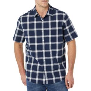 Amazon Essentials Men's Short Sleeve Dress Shirt with Stretch, Charcoal White Vertical Stripe (Available in Big & Tall) (S)