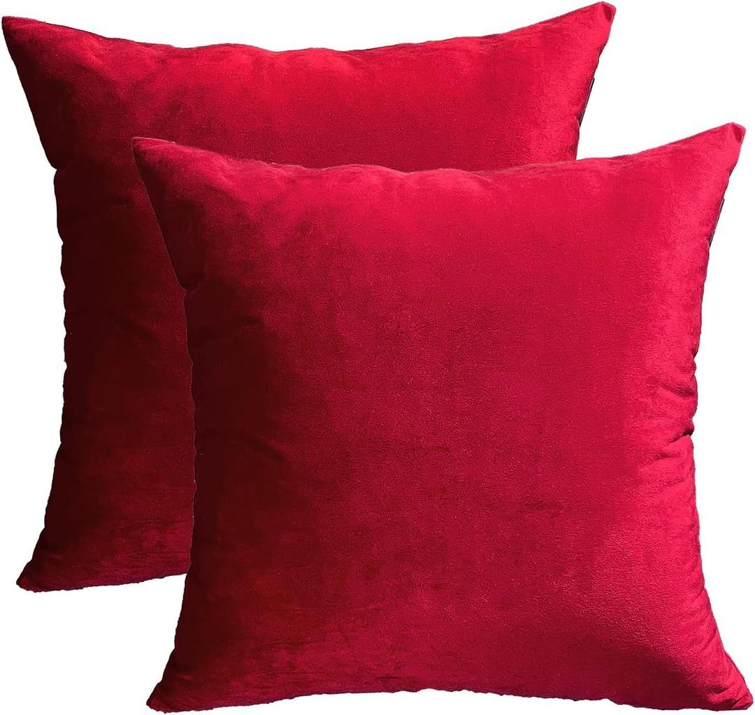 RainRoad Red Throw Pillows Covers Set of 2 Soft Velvet Decorative Pillow Covers 20x20 Inch for Couch Bed (Red-Velvet, 20" x 20"(2pcs))