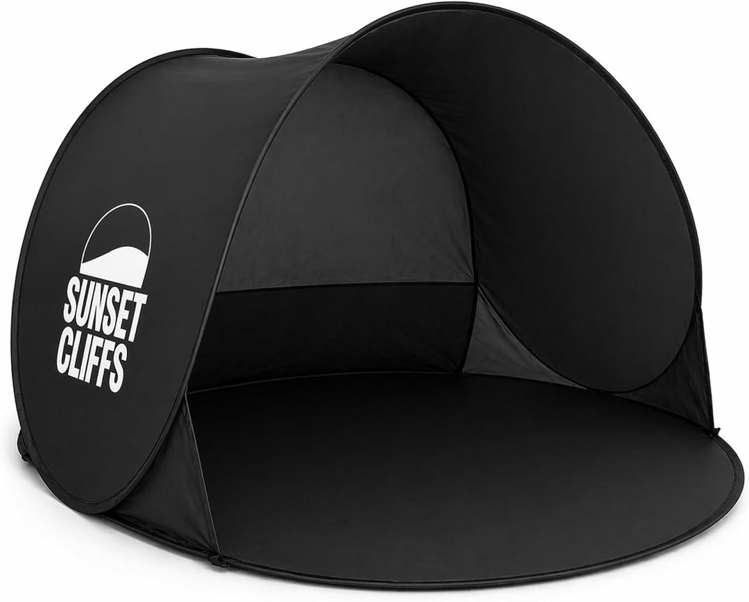 Sunset Cliffs Pop Up Beach Tent 1-2 Person Portable Sun Shelter with UPF 50+ UV Protection Lightweight Folding Shade Canopy with Mesh Window, Sandbags & Carrying Bag Black