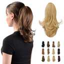 SOFEIYAN 13" Ponytail Extension Long Curly Ponytail Clip in Claw Hair Extension Natural Looking Synthetic Hairpiece for Women, Light Blonde/Platinum Blonde mix