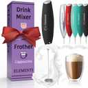 Elementi Drink Mixer Handheld - Electric Stirrer and Powerful Protein Powder Mixer Wand, Easy-to-Use Mini Frother Wand for Quick Delicious Cocktails, Milk Frother and Coffee Stirrers (Black)