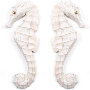 T.I. Design Coastal Seahorses Pair White Wash Wall Art