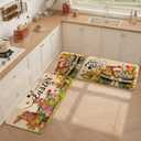 Nialnant Easter Kitchen Rugs Set of 2, Non Slip Kitchen Mats for Floor, Absorbent Rubber Kitchen Rugs, Low-Profile Easter Bunny Floral Kitchen Mat for Front of Sink 17'' x 47'' + 17'' x 30''