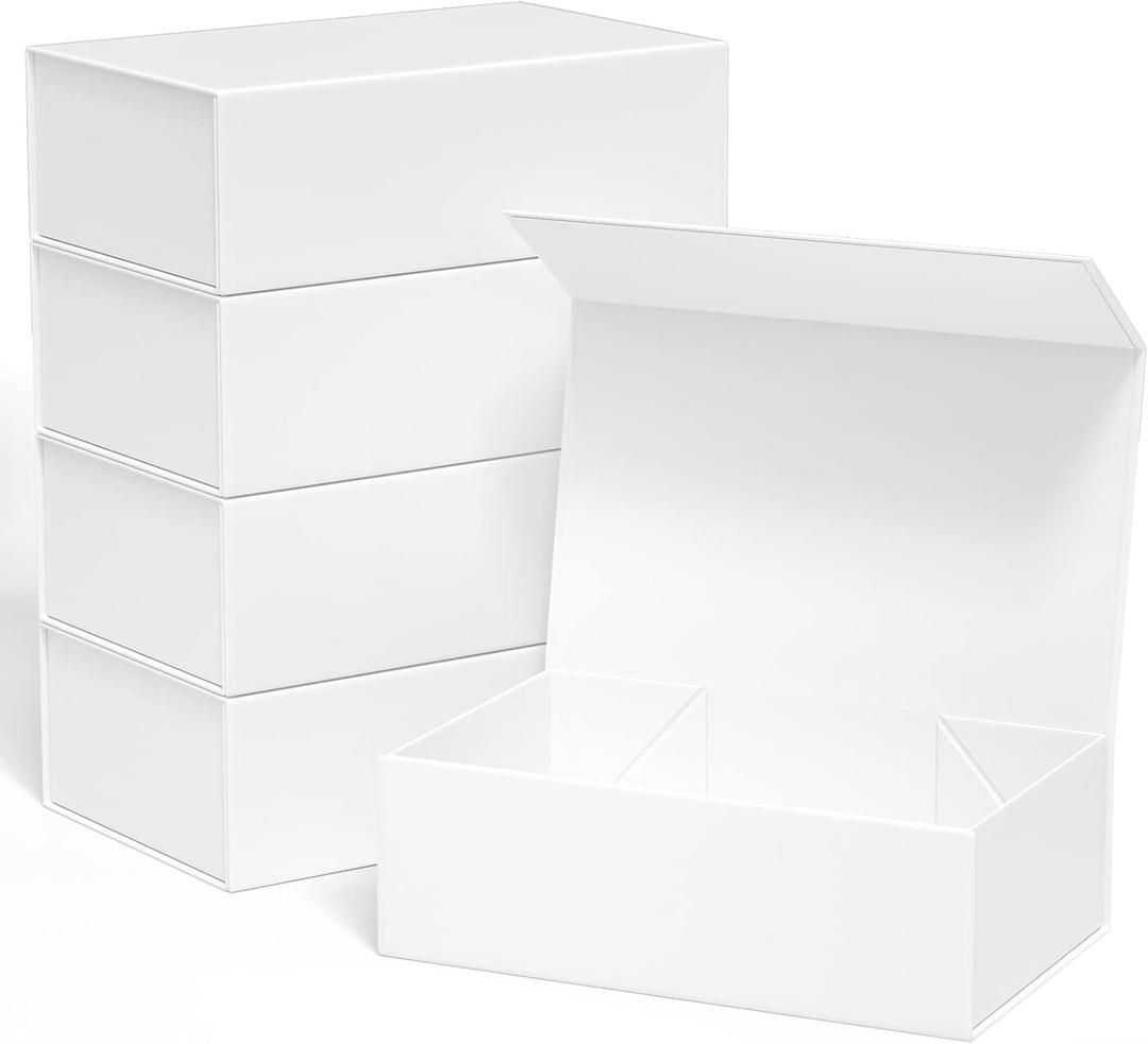 Gift Box, 10' x 6' x 3', 5PCS, White, Luxury Gift Packaging with Magnetic Closure Lid, Ideal for Christmas, Thanksgiving, Wedding, Mother's Day, Birthday Gifts