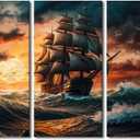 Sailboat Wall Art for Bedroom Pirate Ship Canvas Art Wall Decor Ghost Ship Sunset Sailing in a Storm Modern Wall Art Pictures for Living Room Artwork Paintings Giclee Framed Ready to Hang 60x40 in
