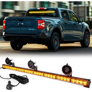 Traffic Advisor Light Bar 35'' 32 LED Emergency Strobe 21 Flash Patterns Directional Safety Warning Lights Suction Cups Cigar Lighter on Trucks Police Cars Construction Vehicles， Amber