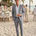 Men's Suit 3 Piece Linen Suits Slim Fit Suit Blazer Vest Pants Set Wedding Prom Tuxedos Business Casual Suit (XL)