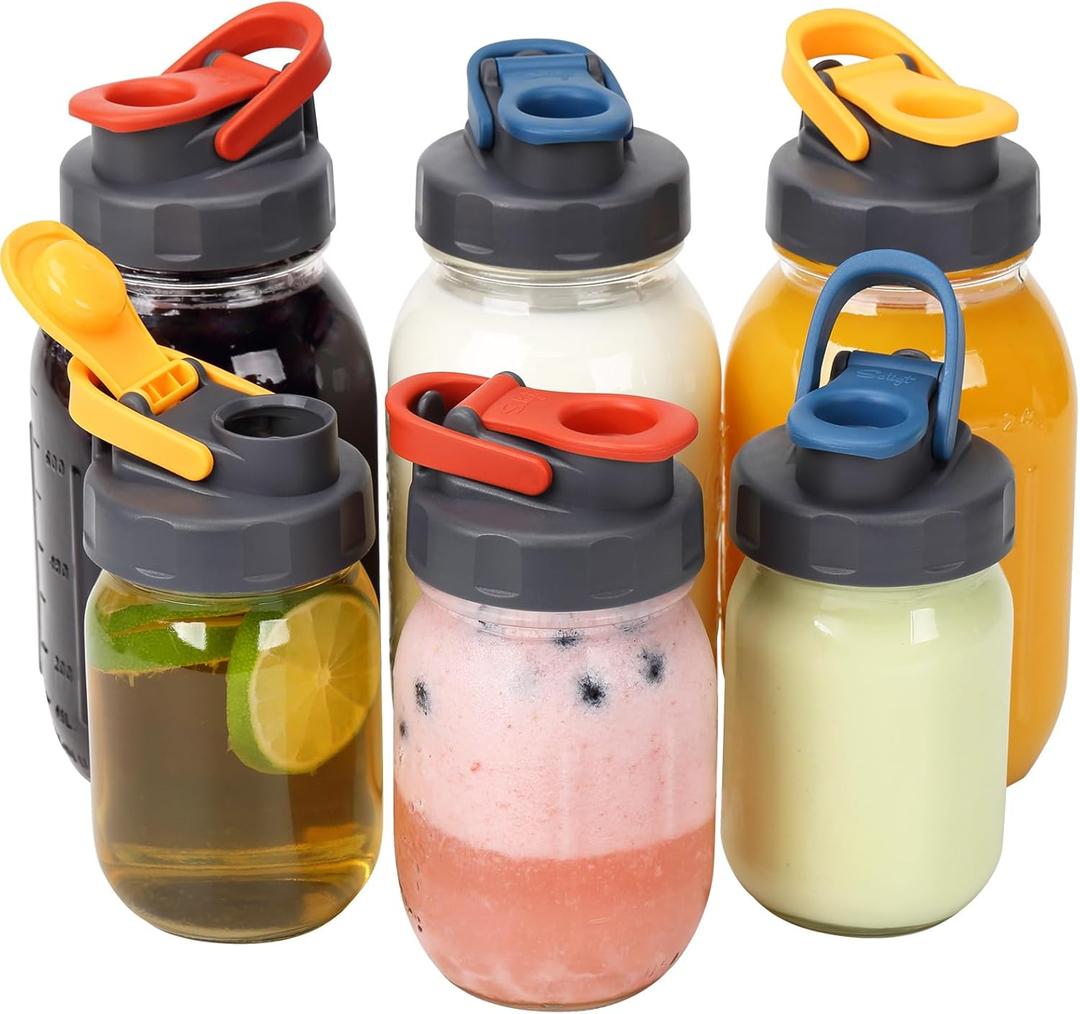 Soligt 6 Pack Mason Jar Lids, Regular Mouth Pour Spout Flip Cap Lids for Ball Brand Mason Jars, Leak Proof Airtight for Drinking Salad Dressing & Food Storing (jars are not included)