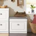 Haotian Shoe Storage Bench, Small Shoe Cabinet for Entryway, Narrow Shoe Rack with 1 Flip-Drawer and Seat Cushion, White, FSR82-K-W, 1 Drawer:24x9.4x20"